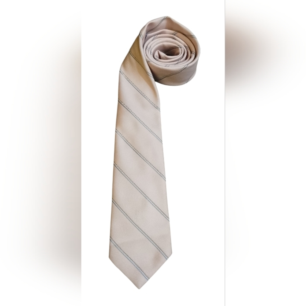 Yves Saint Laurent Silk Tie | Pale Pink Stripe | YSL Logo | Designer Necktie